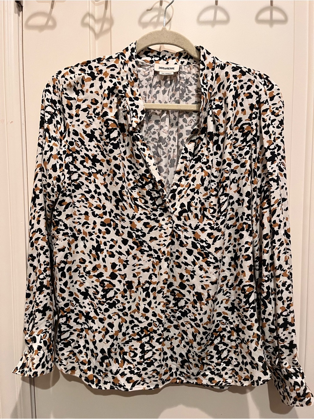 Zadig & Voltaire Tink Leo Leopard Print Blouse Shirt S Small White Tan Black